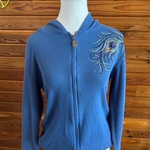 Christine Alexander Cobalt Hooded Zip Sweater with Rhinestone Pull